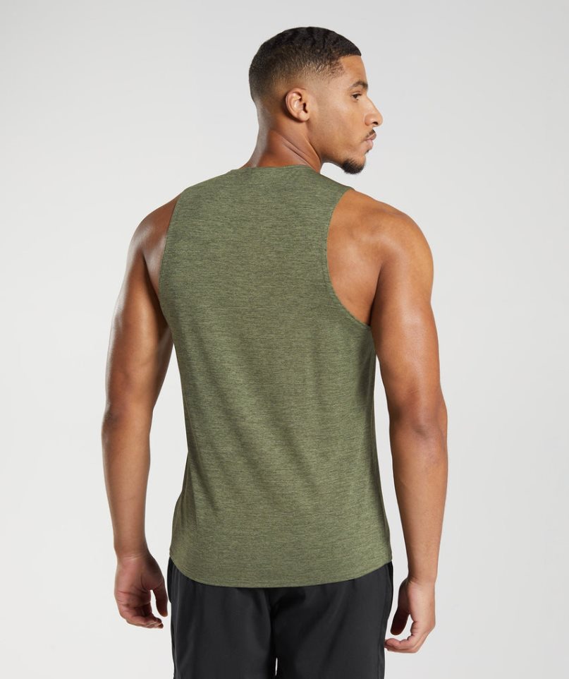 Men's Gymshark Arrival Slim Marl Tanks Olive | CA DA7813